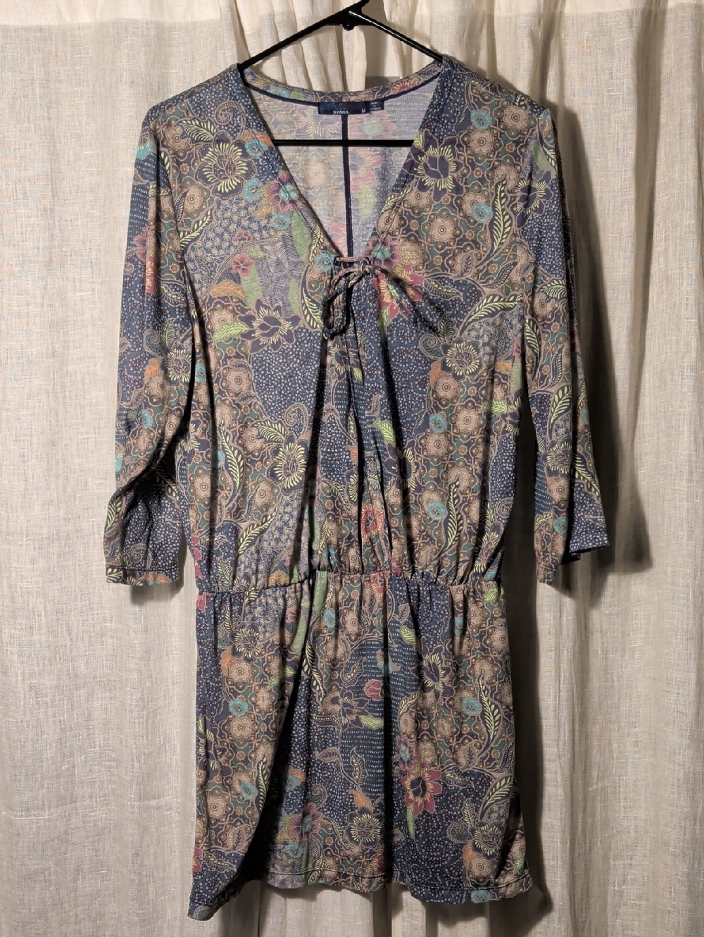 Prana Navy Multicolor Floral Print Tie-Front Dress